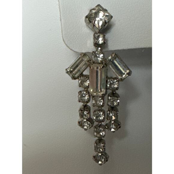 Vintage Art Deco-Style Clear Rhinestone Statement Chandelier Clip On Earrings - Picture 4 of 10